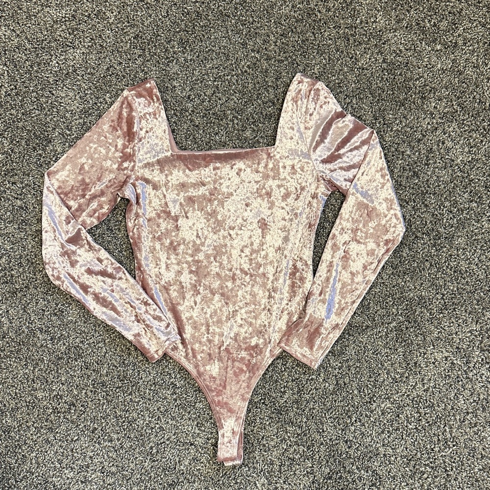Francesca's Collections Pink Velvet Bodysuit